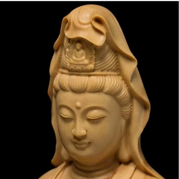 LARGE GUANYIN BUDDHA STATUE-Finished Cypress Wood-Boddhisattva-Gift Box Included - Picture 7 of 16